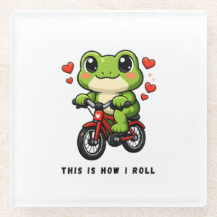 Süße Fahrrad fahrender Frosch Kawaii Frosch Fahr Glasuntersetzer