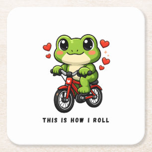 Süße Fahrrad fahrender Frosch Kawaii Frosch Fahr Rechteckiger Pappuntersetzer