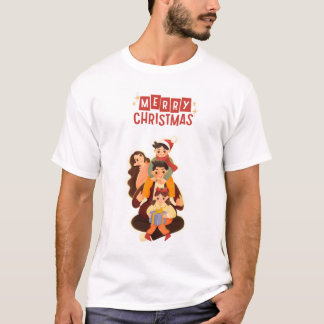 Süße Familien-Weihnachtsporträt - Frohe Weihnachte T-Shirt