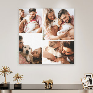 Süße Familienfoto-Collage mit Haustierhund Leinwanddruck