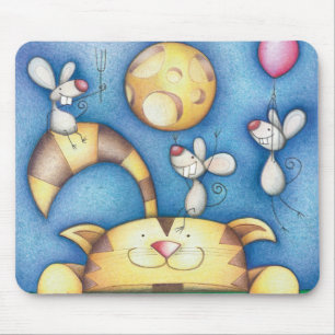 Süße fantastische Katzen- und Mausmondkunst Mousepad