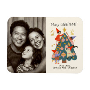 Süße fantastische Weihnachtselfen und Baumfamilie Magnet