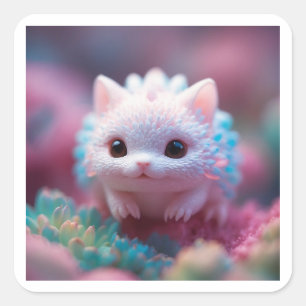 Süße Fantasy-Kreatur-Tasse - Kawaii Magischer Haus Quadratischer Aufkleber