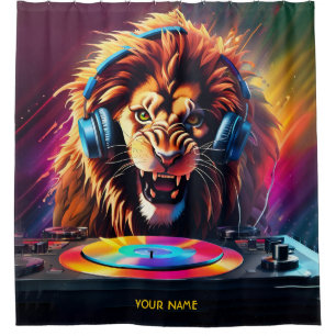 Süße Fantasy-Löwe-DJ-Vinyl Duschvorhang