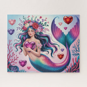 Süße Fantasy-Meerjungfrau mit Herzen Puzzle