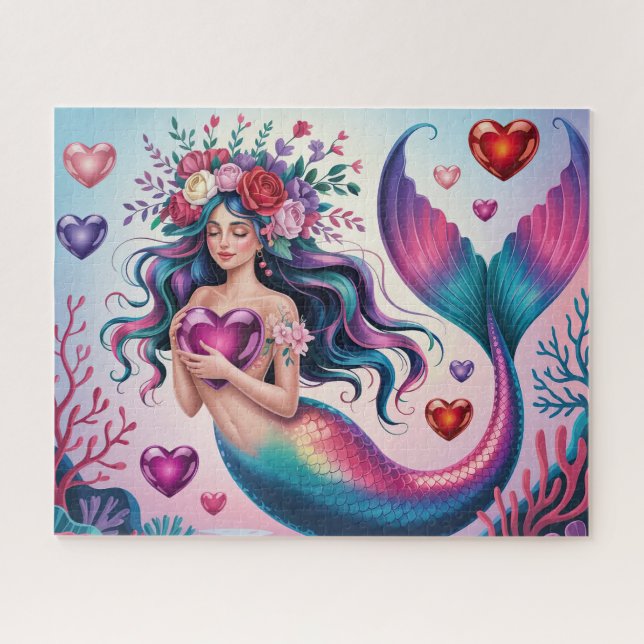 Süße Fantasy-Meerjungfrau mit Herzen Puzzle (Horizontal)