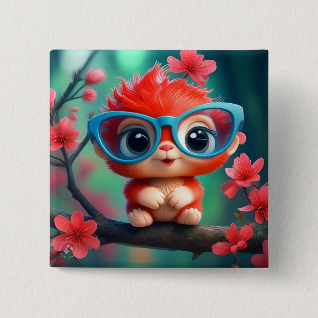 Süße Fantasy-Tier-Cartoon mit Brille-68807 Button (Vorderseite)