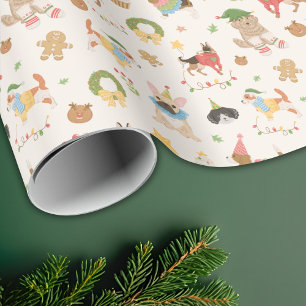 Süße farbenfrohe festliche Weihnachten Hund Welpe Geschenkpapier