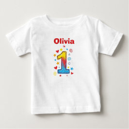 Süße, farbenfrohe, handgezeichnete Nummer 1 zum er Baby T-shirt