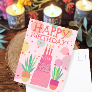 Süße farbenfrohe Happy Birthday Torte Pink Fette P Postkarte