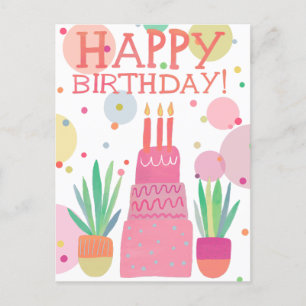 Süße farbenfrohe Happy Birthday-Torte Pink Fette P Postkarte