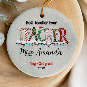 Süße farbenfrohe karierte Typografie-Lehrergeschen Keramik Ornament