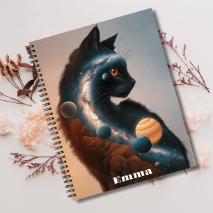 Süße farbenfrohe Katze, lustiges Tier, Weltraum in Notizbuch