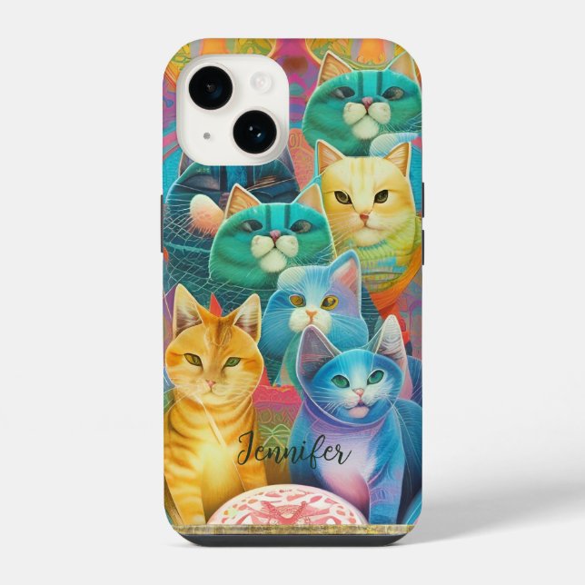 Süße farbenfrohe Katzen iPhone Hülle (Rückseite)