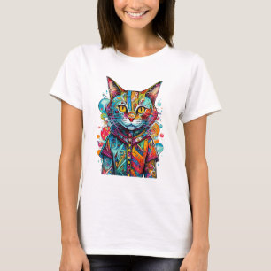 Süße farbenfrohe Kitty-Katze Abstract Art Design T-Shirt