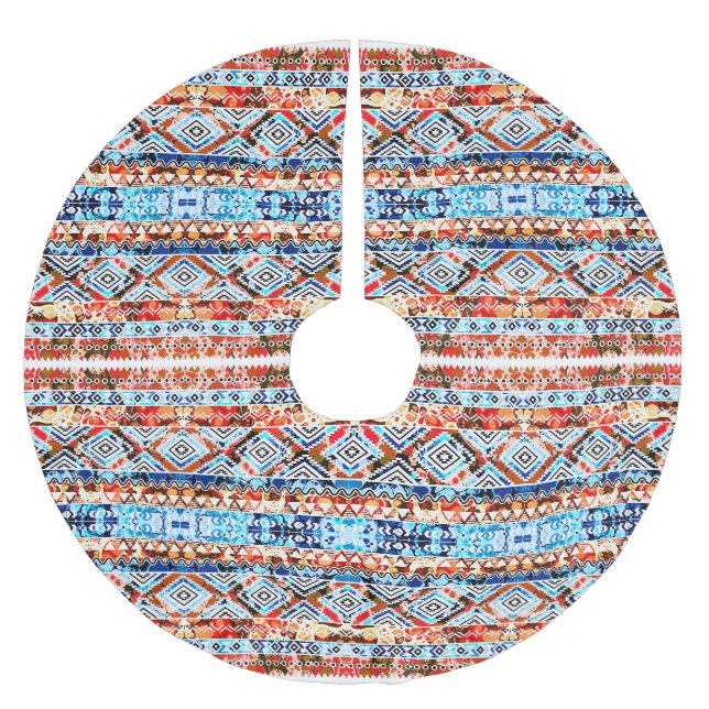 Süße farbenfrohe Mädchen-Aztek-Muster Polyester Weihnachtsbaumdecke (Vorderseite)