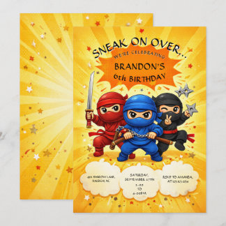 Süße farbenfrohe Ninja-Comic-Kindergeburtstags-Tri Einladung