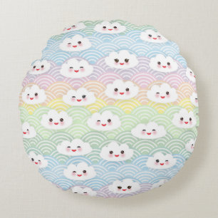 Süße farbenfrohe Pastell-Kawaii-Wolken-Muster Rundes Kissen