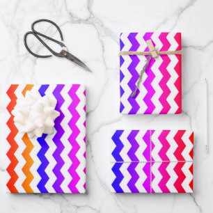 Süße farbenfrohe Regenbogen-Ombre- und Weiß-Muster Geschenkpapier Set
