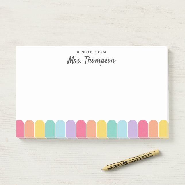 Süße farbenfrohe Regenbogenbogen-Personalisierte L Post-it Klebezettel (Auf Schreibtisch)