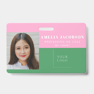 Süße farbenfrohe rosa grüne Mitarbeiter-Foto-ID-Lo Ausweis