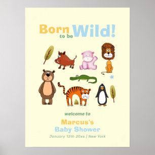 Süße farbenfrohe wilde Safari-Jungen-Baby-Party-Ei Poster
