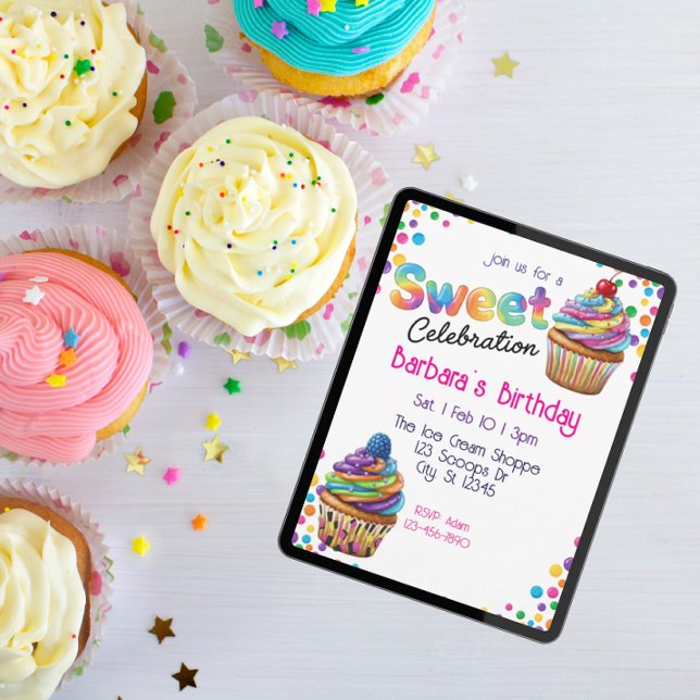 Süße Farbige Cupcake-Geburtstagsfeier Einladung (Von Creator hochgeladen)