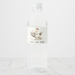 Süße Farm-Mama und Baby-Küken Blumen-Baby-Party Wasserflaschenetikett