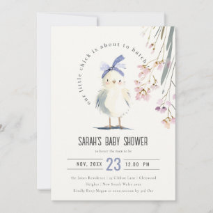 Süße Farmküken Aquarell Blumen Baby Shower Einladung