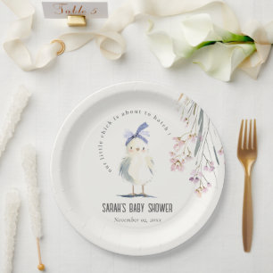 Süße Farmküken-Wasserfarben-Blumen-Baby-Party Pappteller