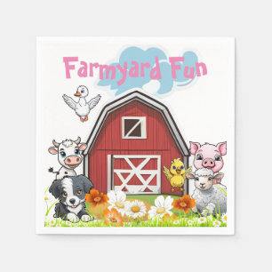 Süße Farmspaß-Tiere Landbude & Gänseblümchen Serviette