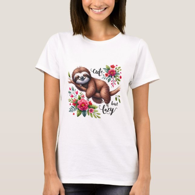 Süße faule Faultier Blumen T-Shirt (Vorderseite)