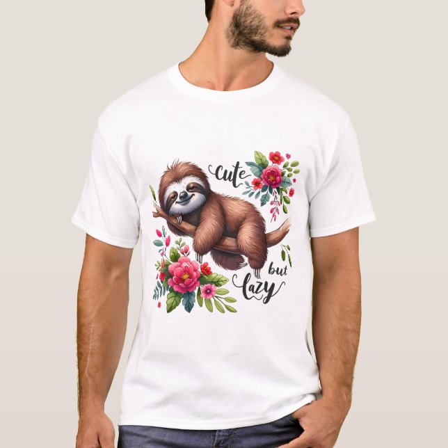 Süße faule Faultierblumen T-Shirt (Vorderseite)