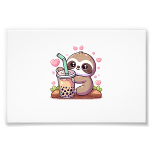 Süße Faultier-Boba-Blasen-Milch-Tee Kawaii Frauen Fotodruck