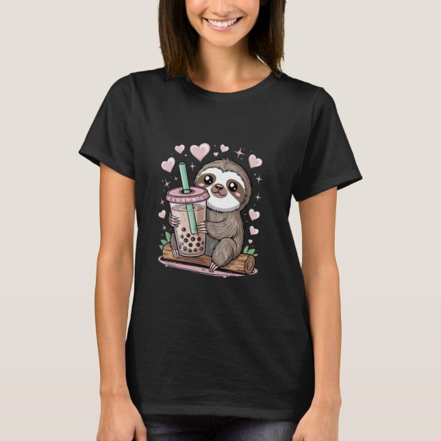 Süße Faultier-Bubble-Tea-Boba-Tee T-Shirt (Vorderseite)