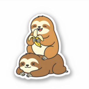Süße Faultier, die Banane auf faules Faultier isst Aufkleber