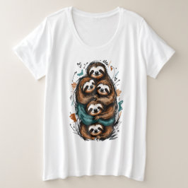 Süße Faultier-Familien-Stapel – Lustige Handzeichn Große Größe T-Shirt
