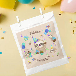 Süße Faultier-Geburtstagsfeier blauer Ballon Geschenktütchen