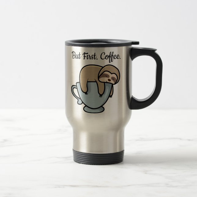 Süße Faultier schlafend auf Kaffeetasse Kaffee Zit (Rechts)