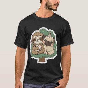 Süße Faultier- und Mops-Freundschaft zum Valentins T-Shirt