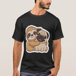 Süße Faultier- und Mops-Freundschaft zum Valentins T-Shirt
