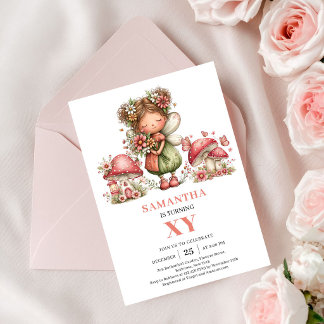 Süße Fee 1. Geburtstag Rosa Blumenparty-Einladung Einladung