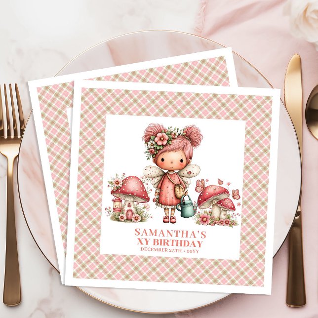 Süße Fee 1. Geburtstag Whimsical Rosa Papier Serviette (Cute Fairy 1st Birthday Whimsical Pink Paper Napkins)