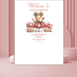 Süße Fee 5. Geburtstag Röte Blumenbanner Wandteppich