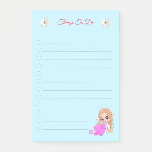 Süße Fee & Gänseblümchen auf Hellblau Post-it Klebezettel (Vorderseite)