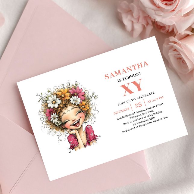 Süße Feen-Mädchen 9. Geburtstag Rosa Einladung (Cute Fairy Girl 9th Birthday Blush Pink invitation)