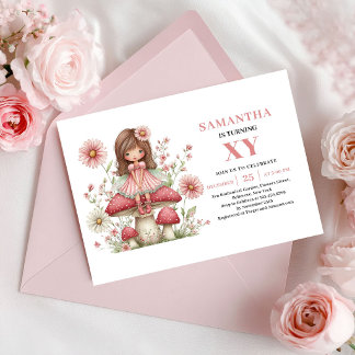 Süße Feen-Mädchen-Geburtstag-Einladung mit rosa Bl Einladung