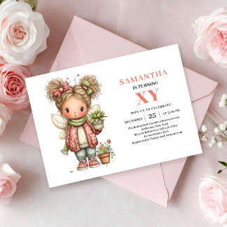 Süße Feen-Mädchen-Geburtstag-Einladung rosa Blumen Einladung