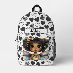Süße Feen Schwarze Mädchen Herzen Anpassbarer Name Bedruckter Rucksack