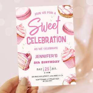 Süße Feier Rosa Donuts Mädchen 8. Geburtstag Einladung